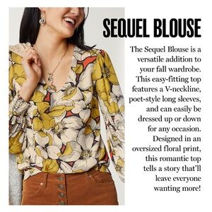Cabi V-neck Sequel Fall Floral LS Blouse Gold Orange Black Cream Size Medium EUC